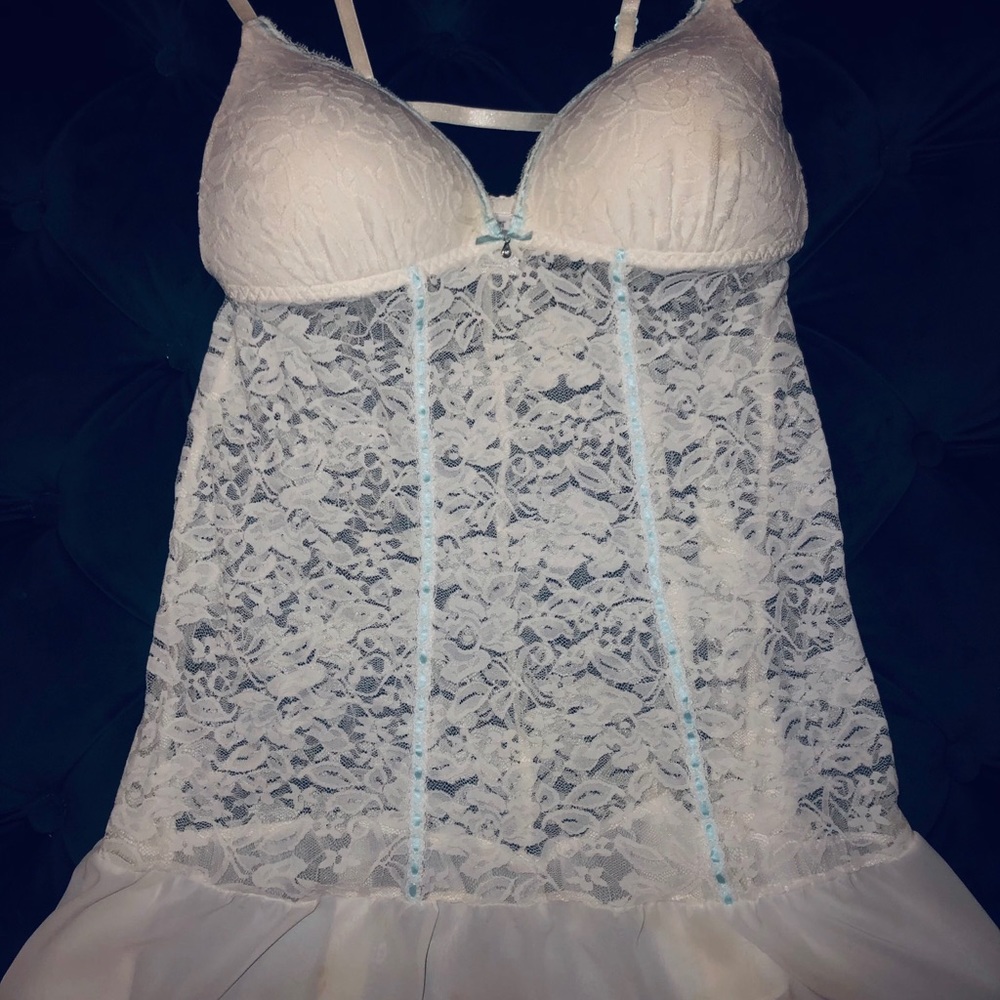 Never Worn! Medium Light Blue & White Lace Teddy